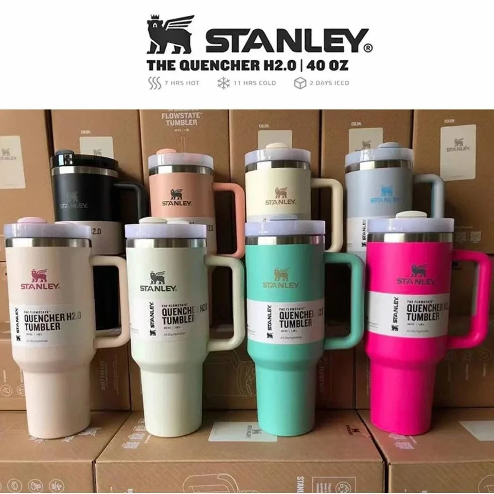 Premium Stanley-Quencher H2.0 Flowstate Stainless Steel 40 OZ Vacuum Insulated Cup, Tumbler, Mug with Lid -Stainless Steel - BPA free