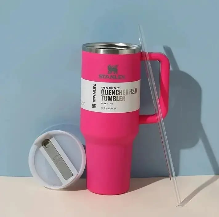 1200ml Pink Letters Insulated Tumbler with Handle & Straw