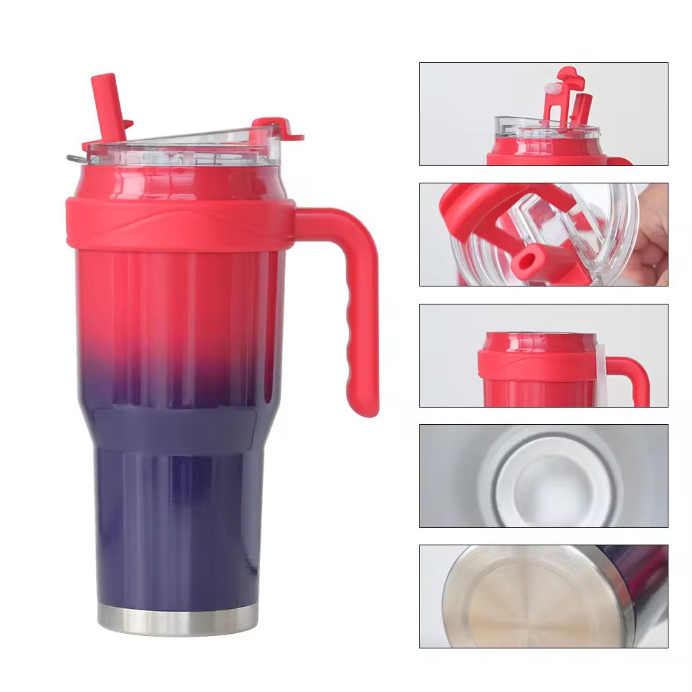 New 40 OZ Tumbler with Handle and Nozzle Straw Lid, Insulated Reusable Stainless Steel Travel Mug Keeps Drinks Cold up to 34 Hours