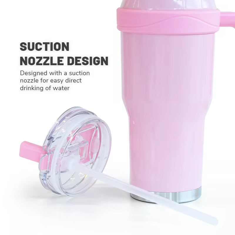 New 40 OZ Tumbler with Handle and Nozzle Straw Lid, Insulated Reusable Stainless Steel Travel Mug Keeps Drinks Cold up to 34 Hours
