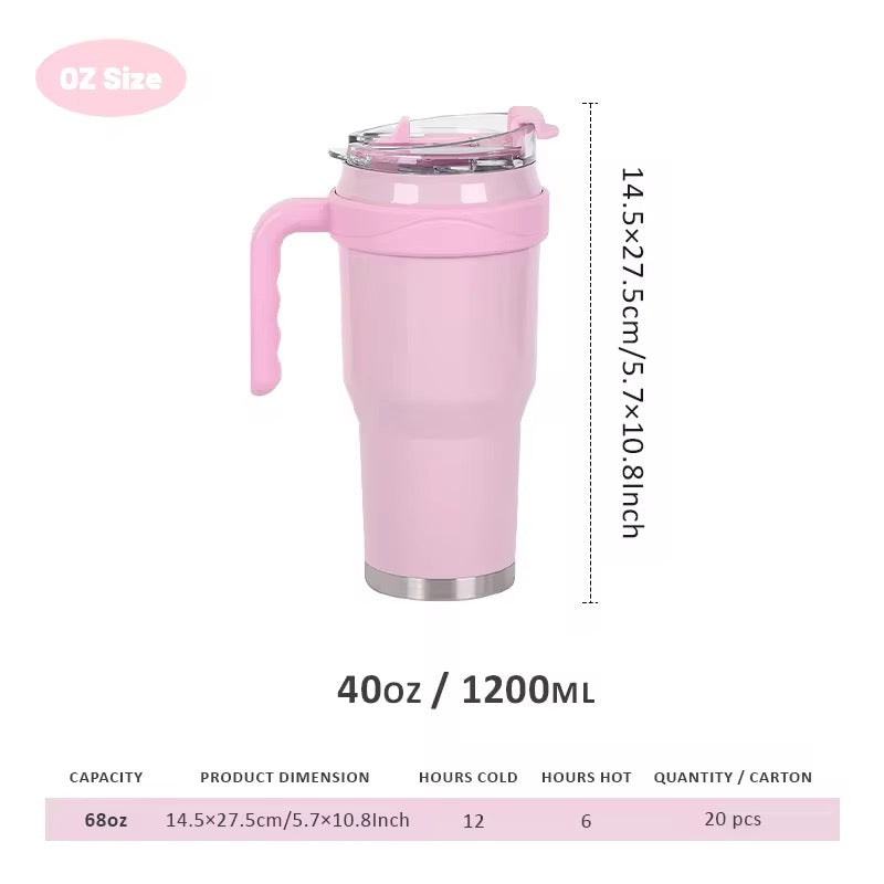 New 40 OZ Tumbler with Handle and Nozzle Straw Lid, Insulated Reusable Stainless Steel Travel Mug Keeps Drinks Cold up to 34 Hours