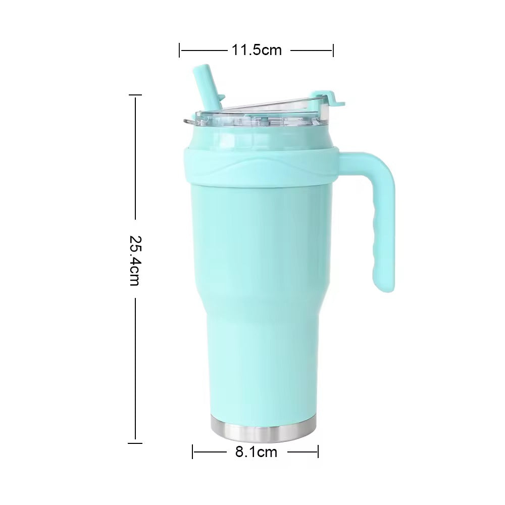 New 40 OZ Tumbler with Handle and Nozzle Straw Lid, Insulated Reusable Stainless Steel Travel Mug Keeps Drinks Cold up to 34 Hours