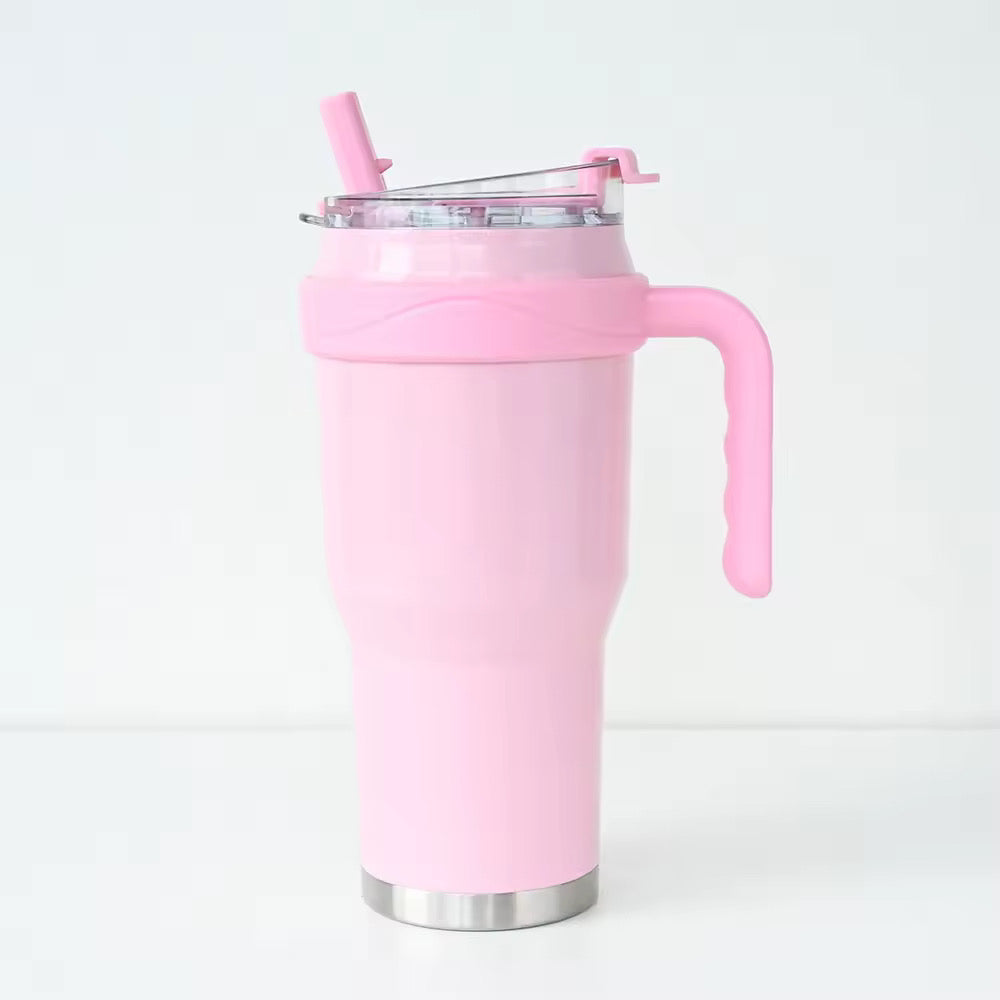 New 40 OZ Tumbler with Handle and Nozzle Straw Lid, Insulated Reusable Stainless Steel Travel Mug Keeps Drinks Cold up to 34 Hours