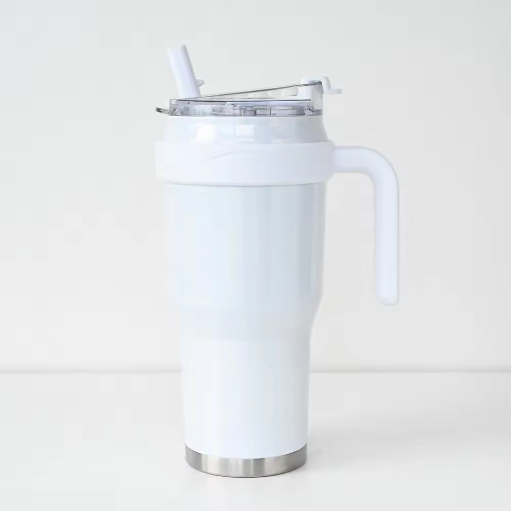 New 40 OZ Tumbler with Handle and Nozzle Straw Lid, Insulated Reusable Stainless Steel Travel Mug Keeps Drinks Cold up to 34 Hours