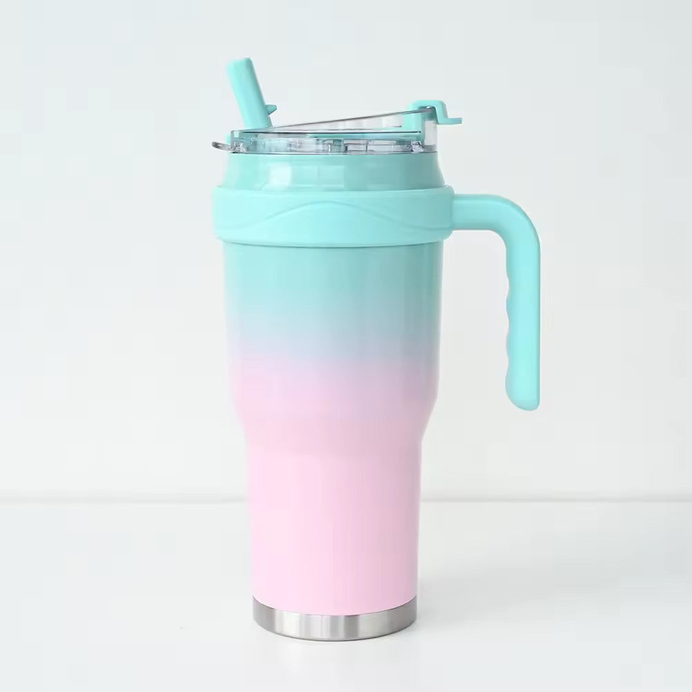 New 40 OZ Tumbler with Handle and Nozzle Straw Lid, Insulated Reusable Stainless Steel Travel Mug Keeps Drinks Cold up to 34 Hours