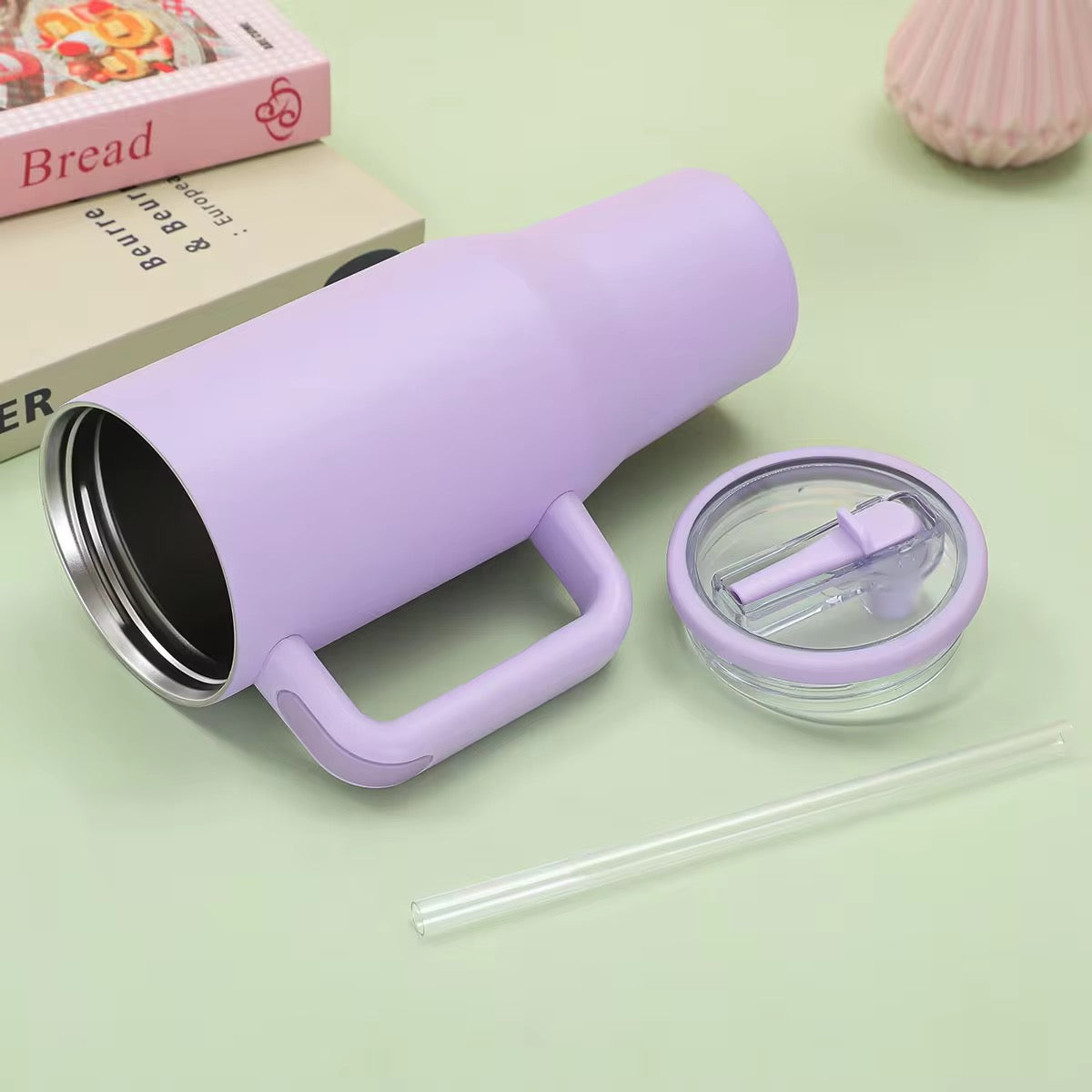 Tumbler, Mug 40 Oz Handle and Nozzle Straw Lid, Insulated Reusable Stainless Steel Travel Mug Keeps Drinks Cold up to 34 Hours