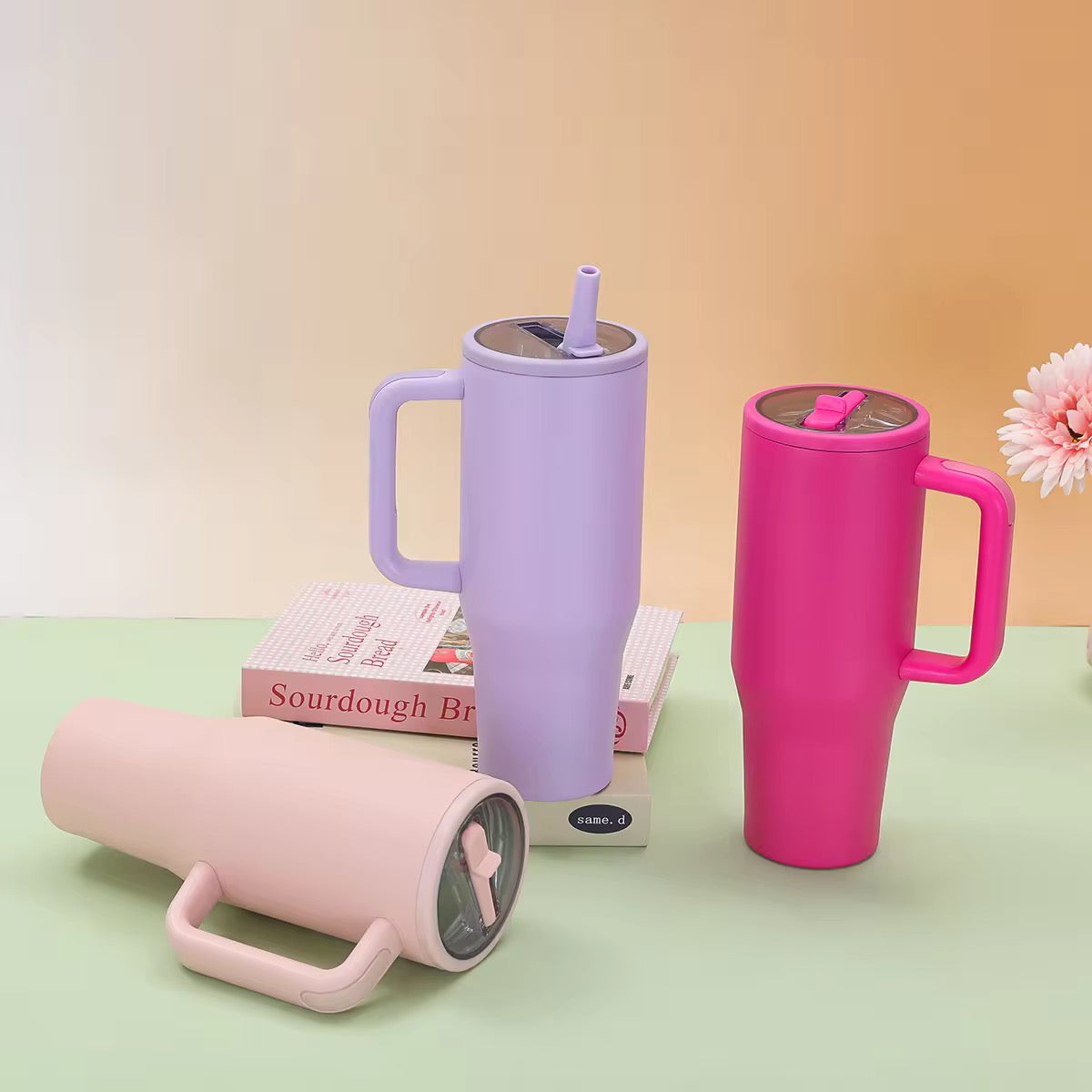 Tumbler, Mug 40 Oz Handle and Nozzle Straw Lid, Insulated Reusable Stainless Steel Travel Mug Keeps Drinks Cold up to 34 Hours