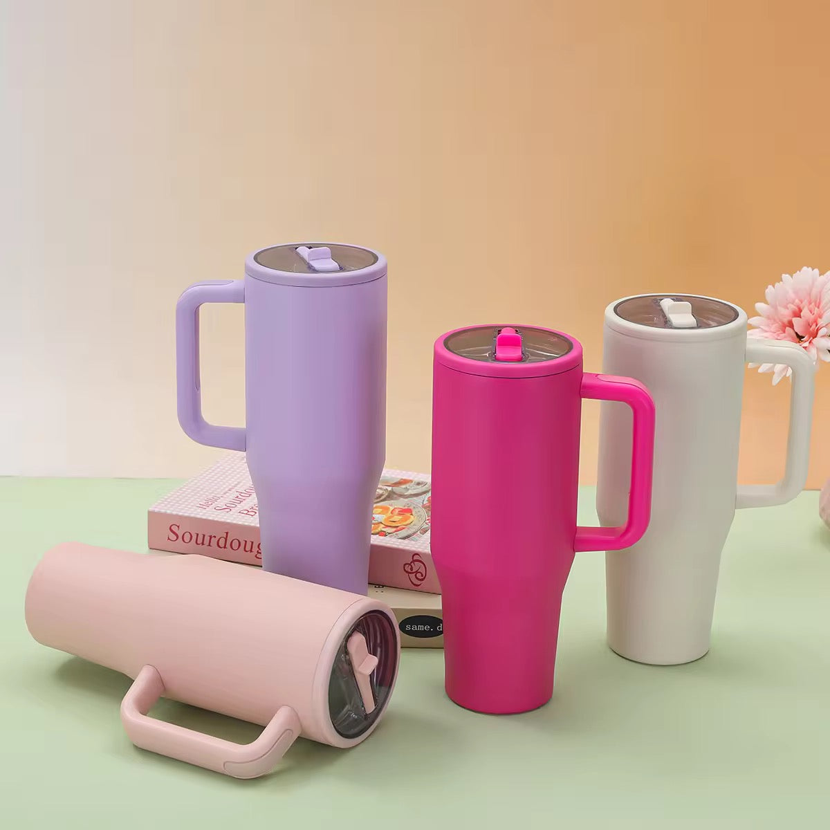 Tumbler, Mug 40 Oz Handle and Nozzle Straw Lid, Insulated Reusable Stainless Steel Travel Mug Keeps Drinks Cold up to 34 Hours