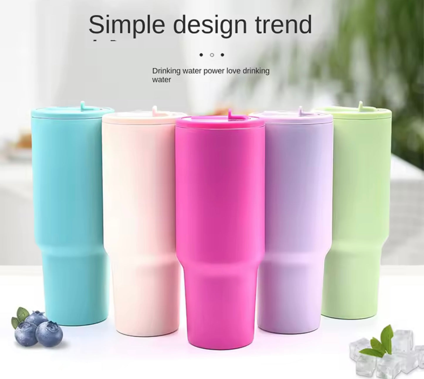 Tumbler, Mug 40 Oz Handle and Nozzle Straw Lid, Insulated Reusable Stainless Steel Travel Mug Keeps Drinks Cold up to 34 Hours