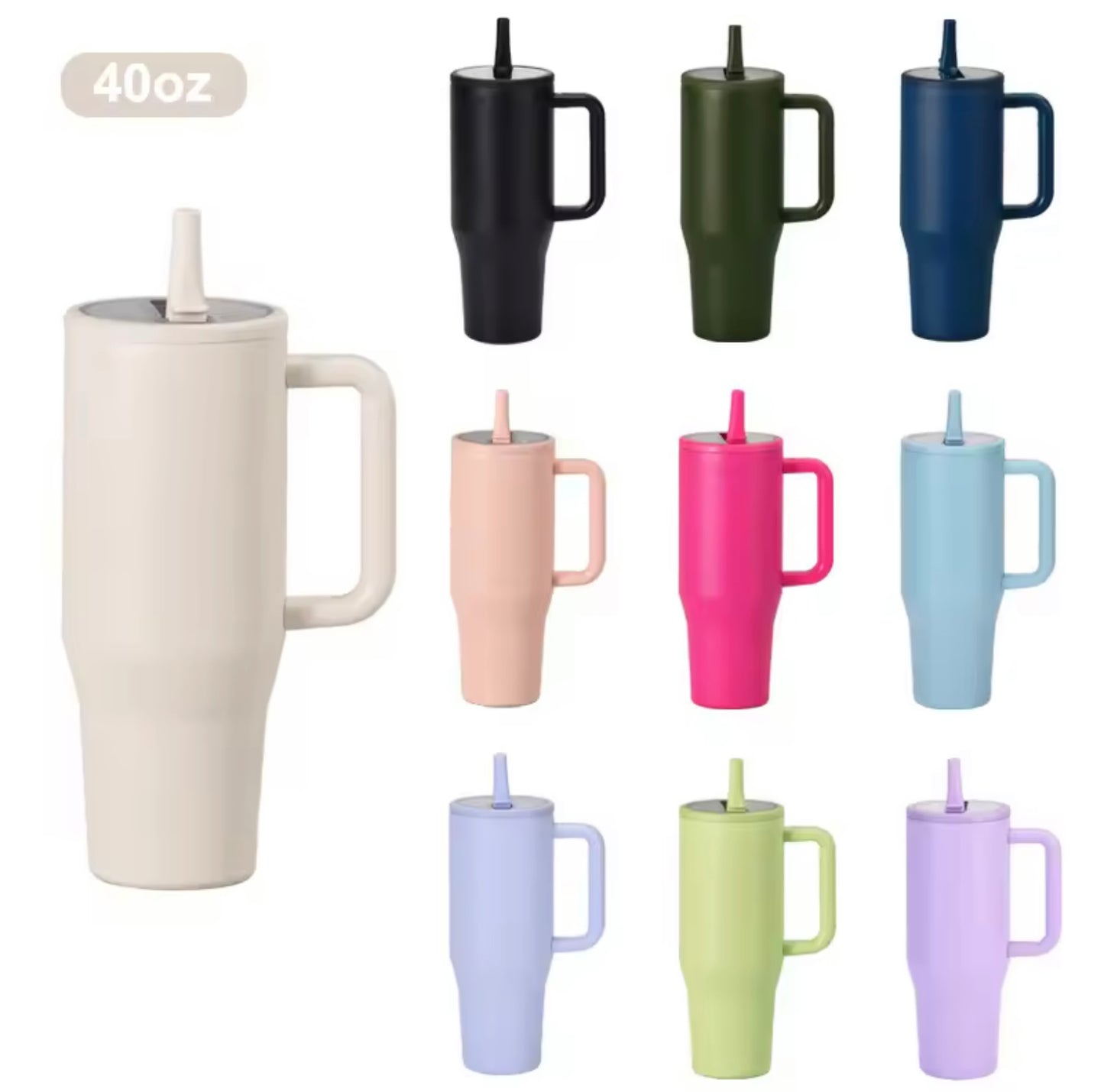 Tumbler, Mug 40 Oz Handle and Nozzle Straw Lid, Insulated Reusable Stainless Steel Travel Mug Keeps Drinks Cold up to 34 Hours