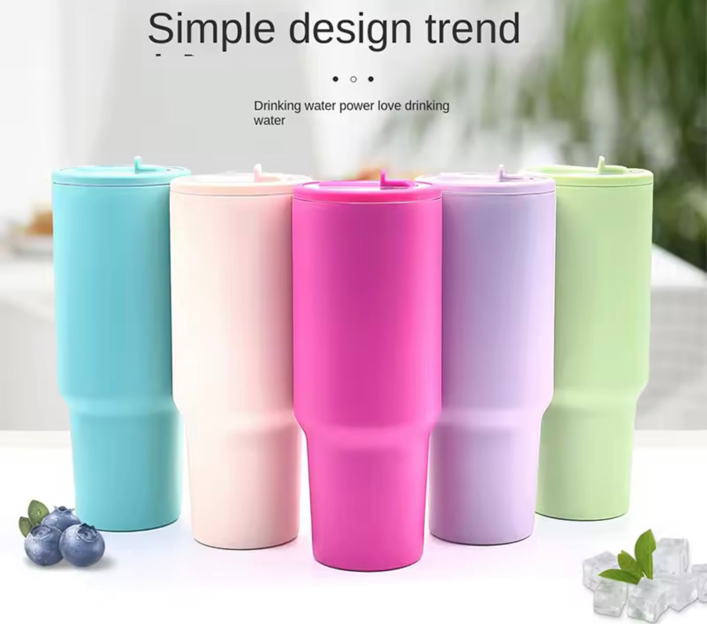 Tumbler, Mug 40 Oz Handle and Nozzle Straw Lid, Insulated Reusable Stainless Steel Travel Mug Keeps Drinks Cold up to 34 Hours