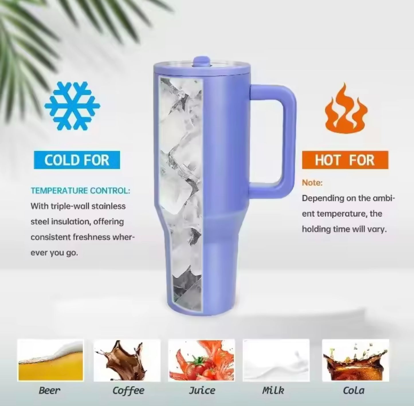 Tumbler, Mug 40 Oz Handle and Nozzle Straw Lid, Insulated Reusable Stainless Steel Travel Mug Keeps Drinks Cold up to 34 Hours