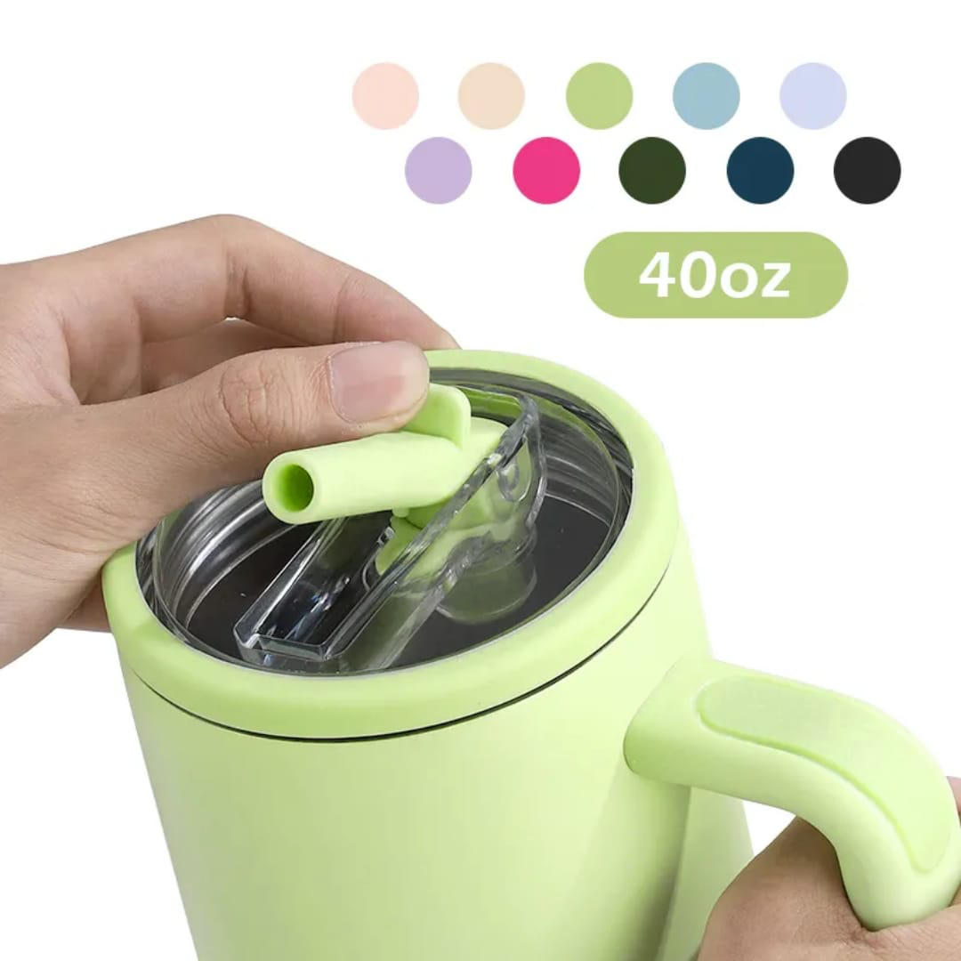 Tumbler, Mug 40 Oz Handle and Nozzle Straw Lid, Insulated Reusable Stainless Steel Travel Mug Keeps Drinks Cold up to 34 Hours