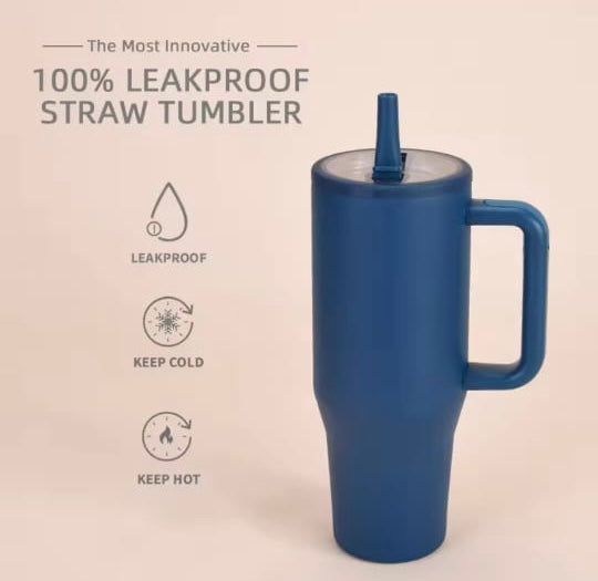 Tumbler, Mug 40 Oz Handle and Nozzle Straw Lid, Insulated Reusable Stainless Steel Travel Mug Keeps Drinks Cold up to 34 Hours