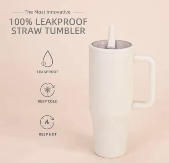 Tumbler, Mug 40 Oz Handle and Nozzle Straw Lid, Insulated Reusable Stainless Steel Travel Mug Keeps Drinks Cold up to 34 Hours