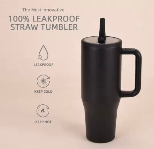 Tumbler, Mug 40 Oz Handle and Nozzle Straw Lid, Insulated Reusable Stainless Steel Travel Mug Keeps Drinks Cold up to 34 Hours