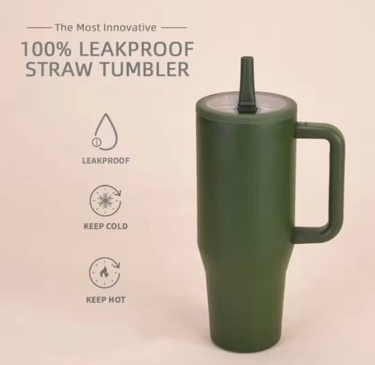 Tumbler, Mug 40 Oz Handle and Nozzle Straw Lid, Insulated Reusable Stainless Steel Travel Mug Keeps Drinks Cold up to 34 Hours