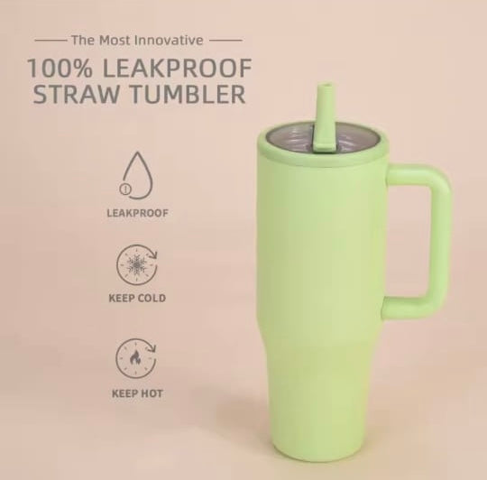 Tumbler, Mug 40 Oz Handle and Nozzle Straw Lid, Insulated Reusable Stainless Steel Travel Mug Keeps Drinks Cold up to 34 Hours