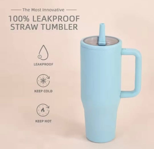 Tumbler, Mug 40 Oz Handle and Nozzle Straw Lid, Insulated Reusable Stainless Steel Travel Mug Keeps Drinks Cold up to 34 Hours