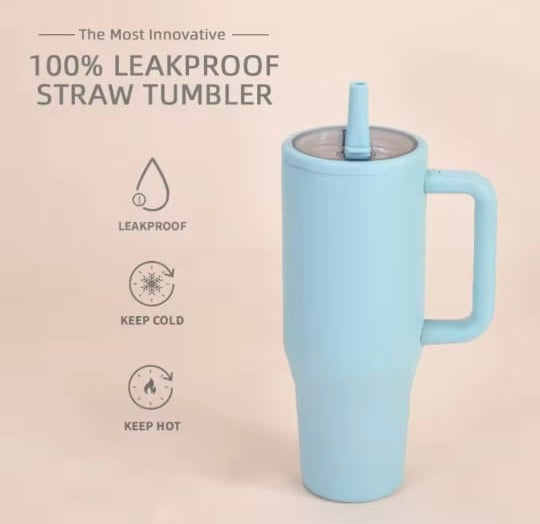 Tumbler, Mug 40 Oz Handle and Nozzle Straw Lid, Insulated Reusable Stainless Steel Travel Mug Keeps Drinks Cold up to 34 Hours