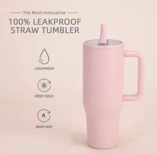 Tumbler, Mug 40 Oz Handle and Nozzle Straw Lid, Insulated Reusable Stainless Steel Travel Mug Keeps Drinks Cold up to 34 Hours