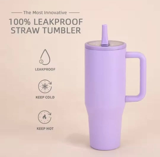 Tumbler, Mug 40 Oz Handle and Nozzle Straw Lid, Insulated Reusable Stainless Steel Travel Mug Keeps Drinks Cold up to 34 Hours