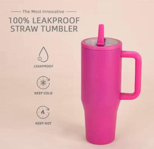 Tumbler, Mug 40 Oz Handle and Nozzle Straw Lid, Insulated Reusable Stainless Steel Travel Mug Keeps Drinks Cold up to 34 Hours