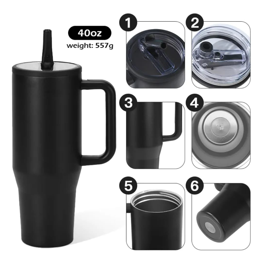 Tumbler, Mug 40 Oz Handle and Nozzle Straw Lid, Insulated Reusable Stainless Steel Travel Mug Keeps Drinks Cold up to 34 Hours