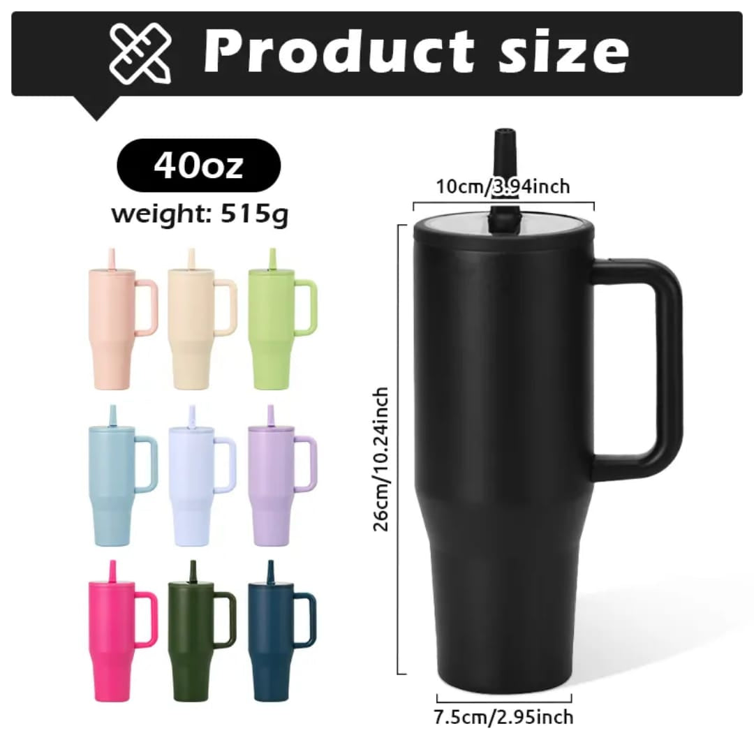 Tumbler, Mug 40 Oz Handle and Nozzle Straw Lid, Insulated Reusable Stainless Steel Travel Mug Keeps Drinks Cold up to 34 Hours