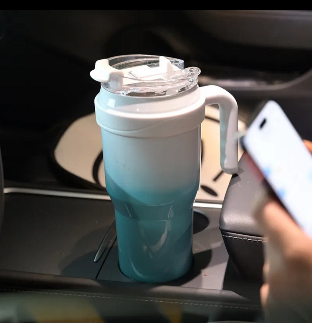 New 40 OZ Tumbler with Handle and Nozzle Straw Lid, Insulated Reusable Stainless Steel Travel Mug Keeps Drinks Cold up to 34 Hours