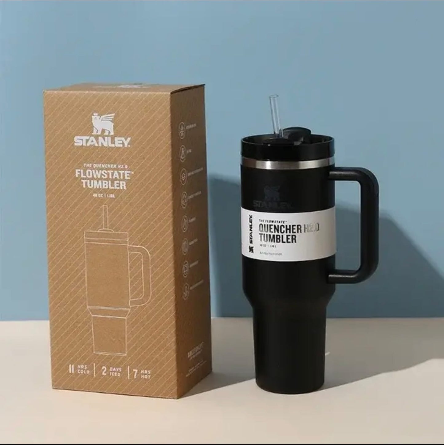 Premium Stanley-Quencher H2.0 Flowstate Stainless Steel 40 OZ Vacuum Insulated Cup, Tumbler, Mug with Lid -Stainless Steel - BPA free