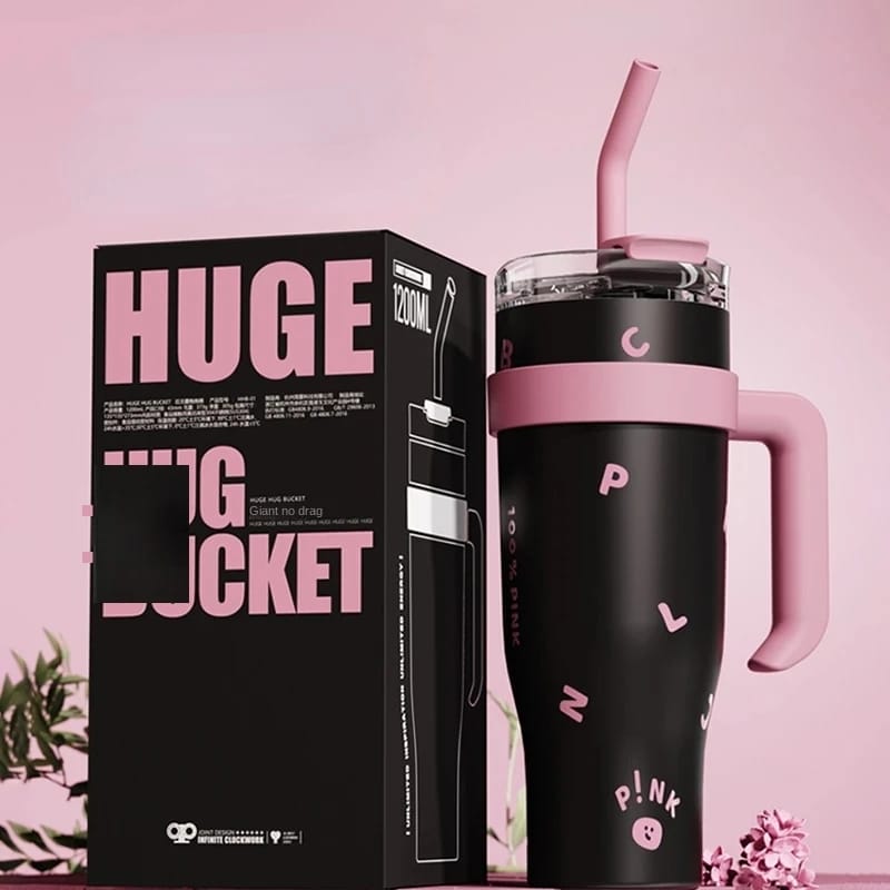 1200ml Pink Letters Insulated Tumbler with Handle & Straw