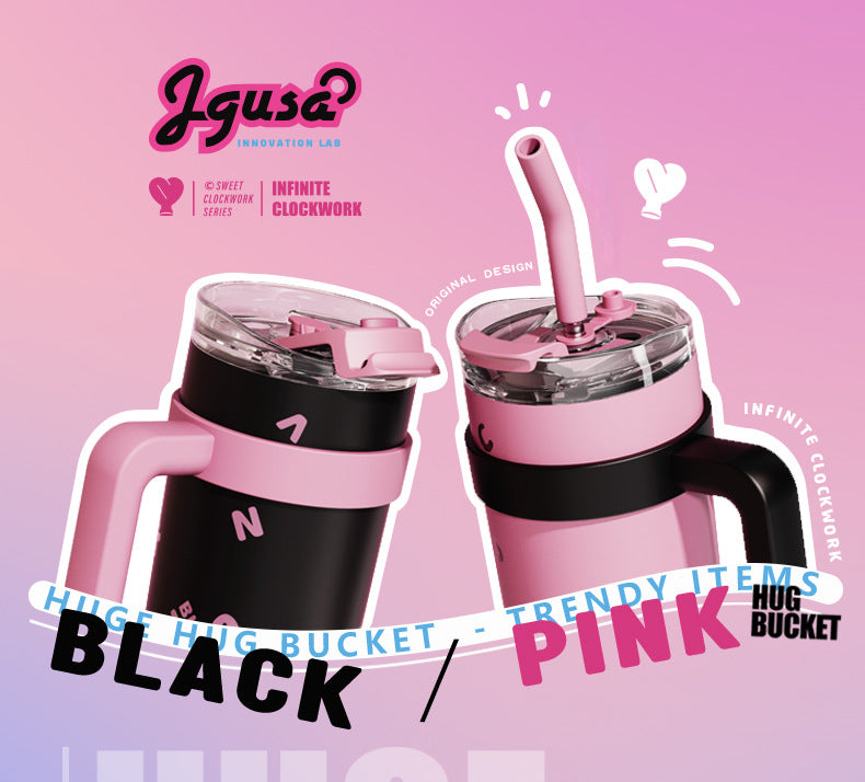 1200ml Pink Letters Insulated Tumbler with Handle & Straw