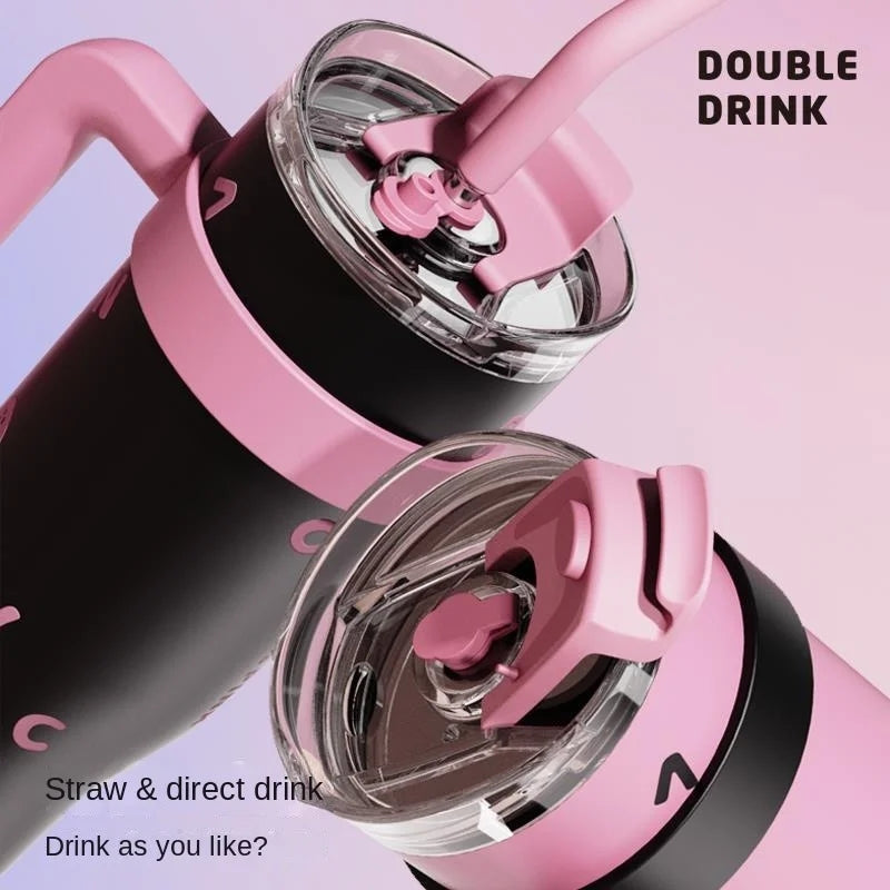 1200ml Pink Letters Insulated Tumbler with Handle & Straw