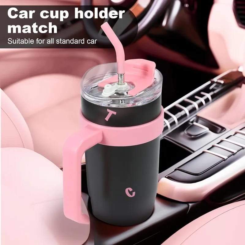 1200ml Pink Letters Insulated Tumbler with Handle & Straw