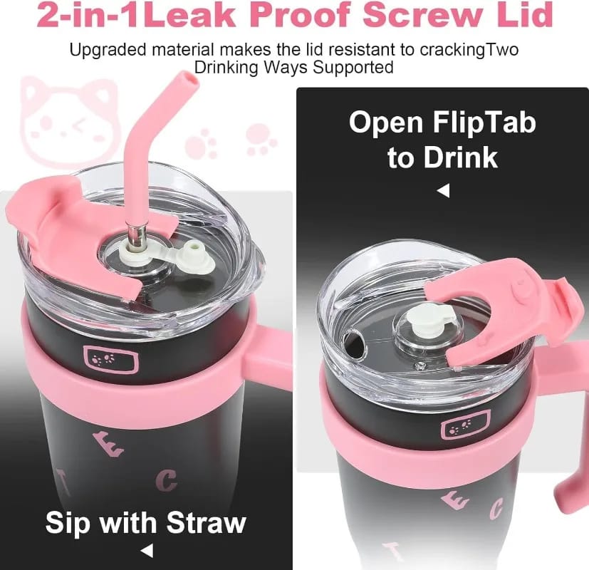 1200ml Pink Letters Insulated Tumbler with Handle & Straw
