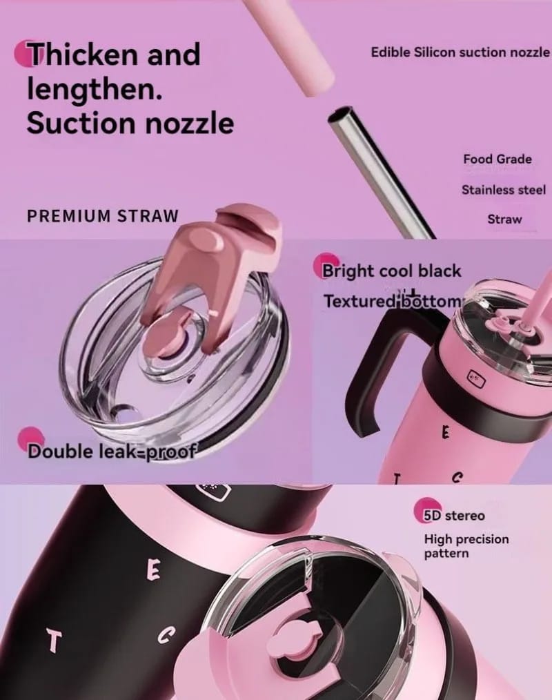 1200ml Pink Letters Insulated Tumbler with Handle & Straw