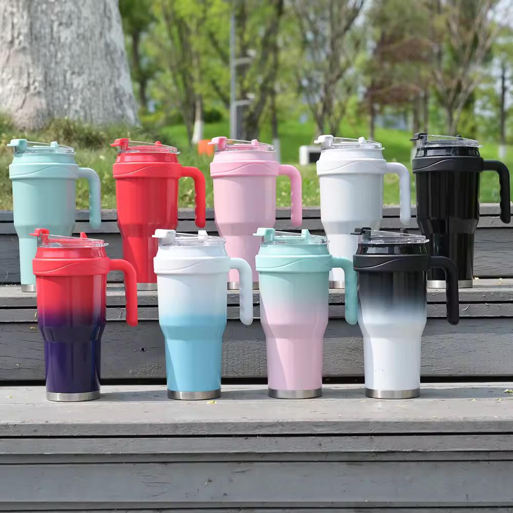 1200ml Insulated Tumbler with Handle & Straw | Hot & Cold 11H/7H
