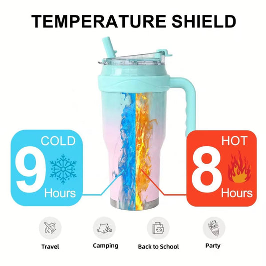 1200ml Insulated Tumbler with Handle & Straw | Hot & Cold 11H/7H