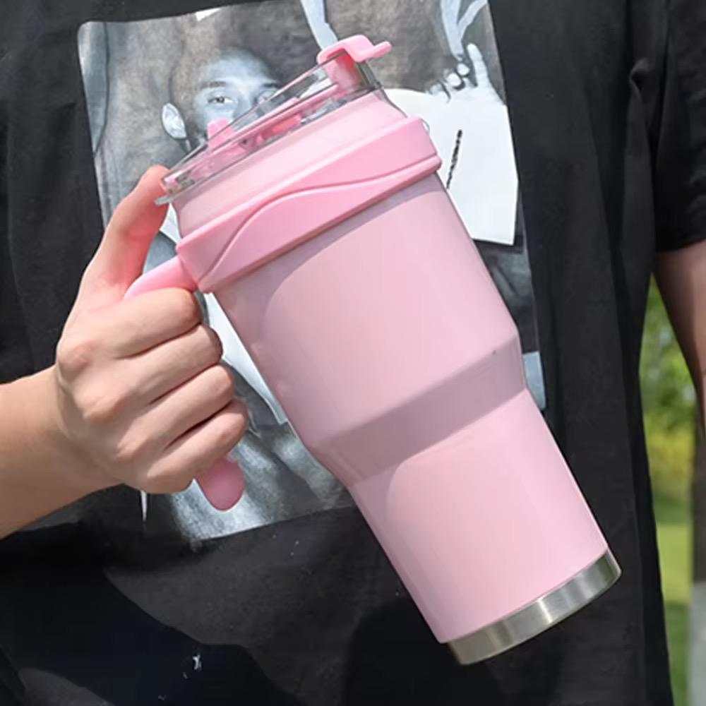 1200ml Insulated Tumbler with Handle & Straw | Hot & Cold 11H/7H