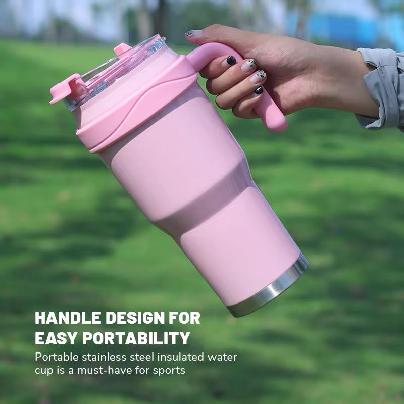 1200ml Insulated Tumbler with Handle & Straw | Hot & Cold 11H/7H
