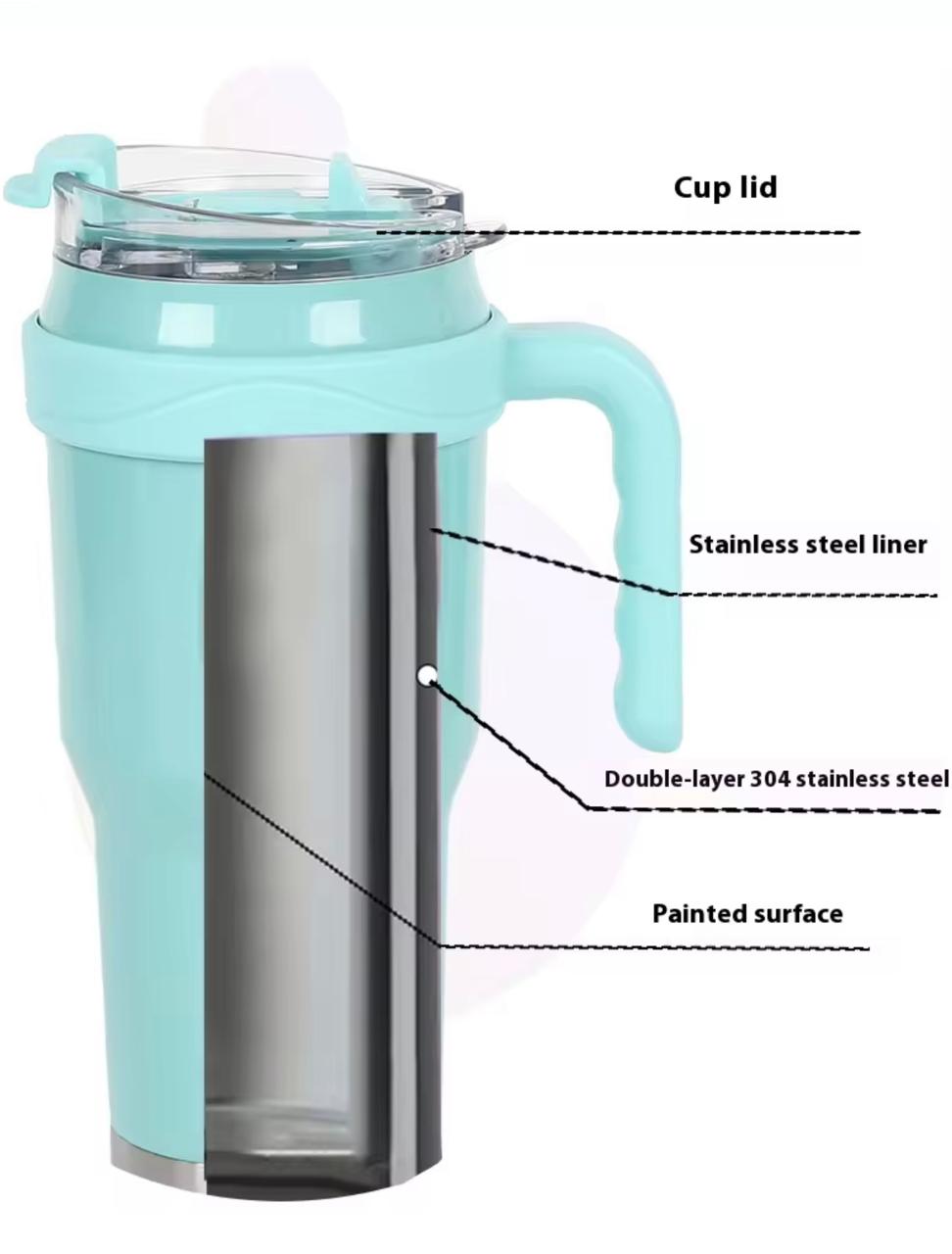 1200ml Insulated Tumbler with Handle & Straw | Hot & Cold 11H/7H