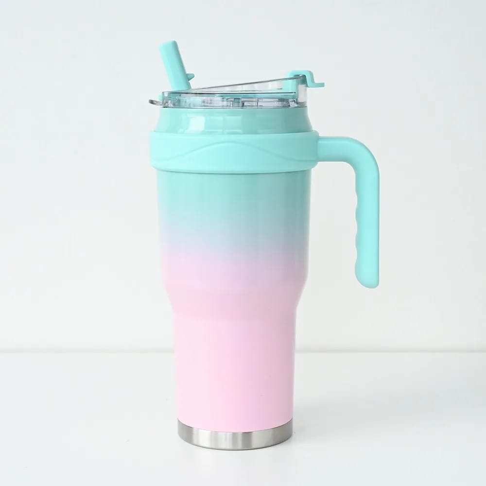 1200ml Insulated Tumbler with Handle & Straw | Hot & Cold 11H/7H